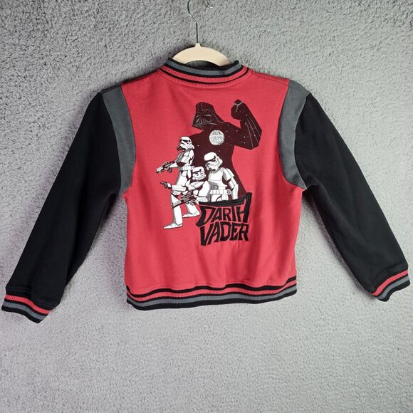 Star Wars Darth Vader Varsity Jacket Boys 7 8 Red Black Disney Graphic Fleece - Picture 1 of 15